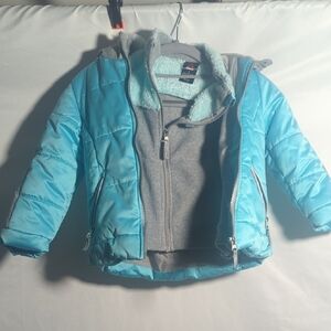 Gerry Girls 2-Piece Jacket Set Aqua Puffer & Gray Fleece Size 5